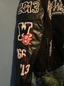 Off-White c/o Chicago Bulls " Red Varsity " Jacket styled in Black for Fall&Winter 2024