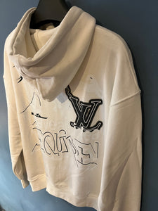 LV " Logo Embroidered " Hooded Sweatshirt styled in White for Fall&Winter Collection of 2024