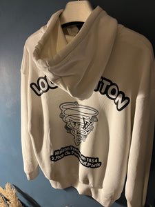 LV " Logo Printed " Hooded Sweatshirt styled in White for Fall&Winter Collection of 2024