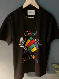 Casablanca " Tennis Court " Logo'd T-Shirt styled in Black for Spring&Summer 2024