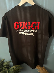 Gucci x Balenciaga " Logo Printed" T-Shirt styled in Black for Spring&Summer 2024