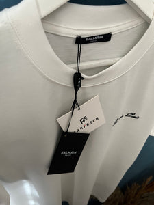 Balmain "Signature Logo Embroidered" T-Shirt styled in White for Spring/Summer 2024