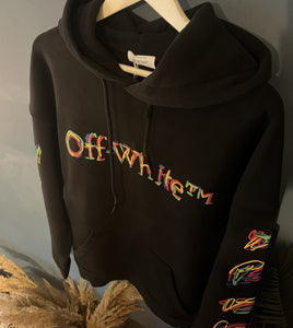 Off White " LOGO Embroidered " Hooded Sweatshirt styled in Black for Fall&Winter 2025