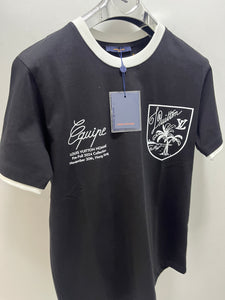 LV " Logo Printed Bicycle Neck "T-Shirt styled in Black for Spring&Summer 2025
