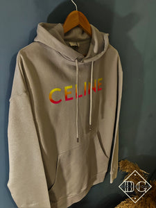 Celine " LOGO PRINT IN COTTON FLEECE " Loose Hooded Sweatshirt styled in Gray for Fall&Winter 2024