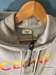 Celine " LOGO PRINT IN COTTON FLEECE " Loose Hooded Sweatshirt styled in Gray for Fall&Winter 2024