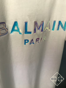 Blmn "HOLOGRAPHIC Logo" T-Shirt styled in White Spring/Summer 2021
