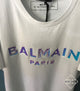 Balmain "HOLOGRAPHIC Logo" T-Shirt styled in White Spring/Summer