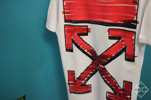 Off-White "Arrows Print Cotton" T-Shirt styled in White/Red for Spring&Summer